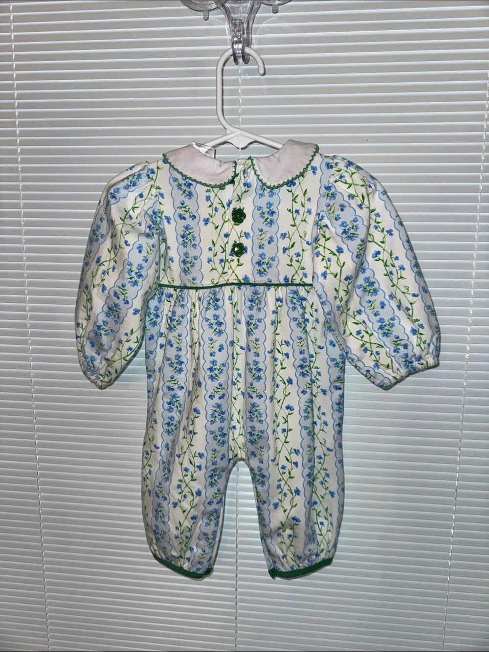 Classic Blue Floral Baby One-Piece with Peter Pan Collar